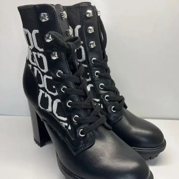 GUESS Ankle Boots Knit Logo Platform Black White WOMENS SIZE 11M - Picture 3 of 8